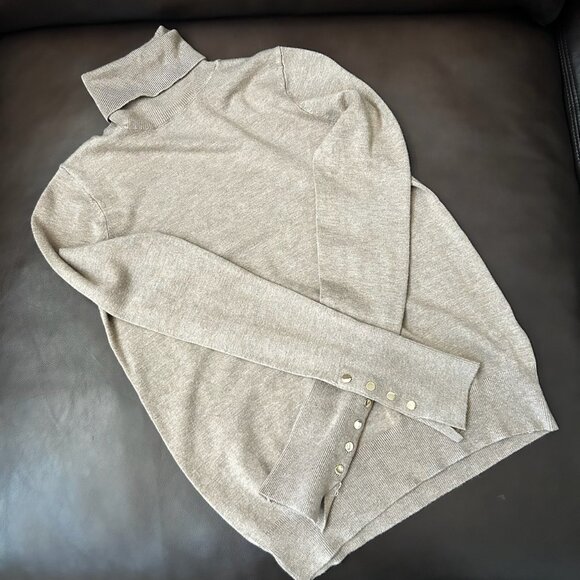 New Zara Tan Basic Knit Turtleneck Sweater Gold Sleeve Buttons Size S - Picture 4 of 12